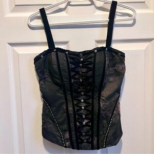 Vintage Marie Claire Top Bustier Corset Black Floral Lace XS Small Women Goth